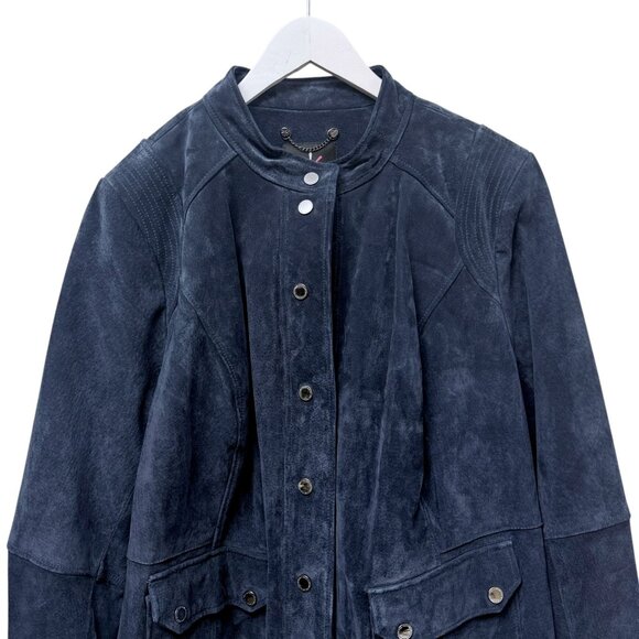 ISAAC MIZRAHI Live! Womens Leather Jacket Blue Suede Snap Front Casual QVC Moto - Picture 2 of 12